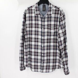 John Varvatos Shirt Men's Large Reversible Flannel Button Up Plaid Cotton pocket